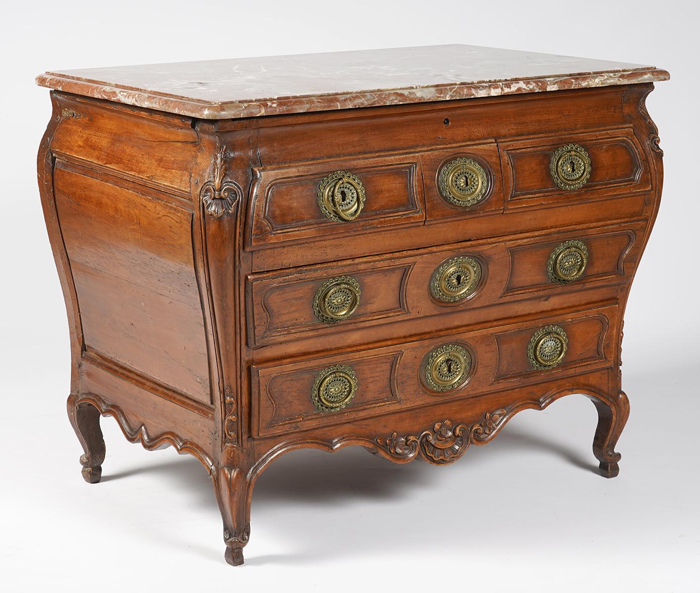 18th Century French Provincial Fruitwood Marble-Top Bombe Commode In Good Condition In Ft. Lauderdale, FL
