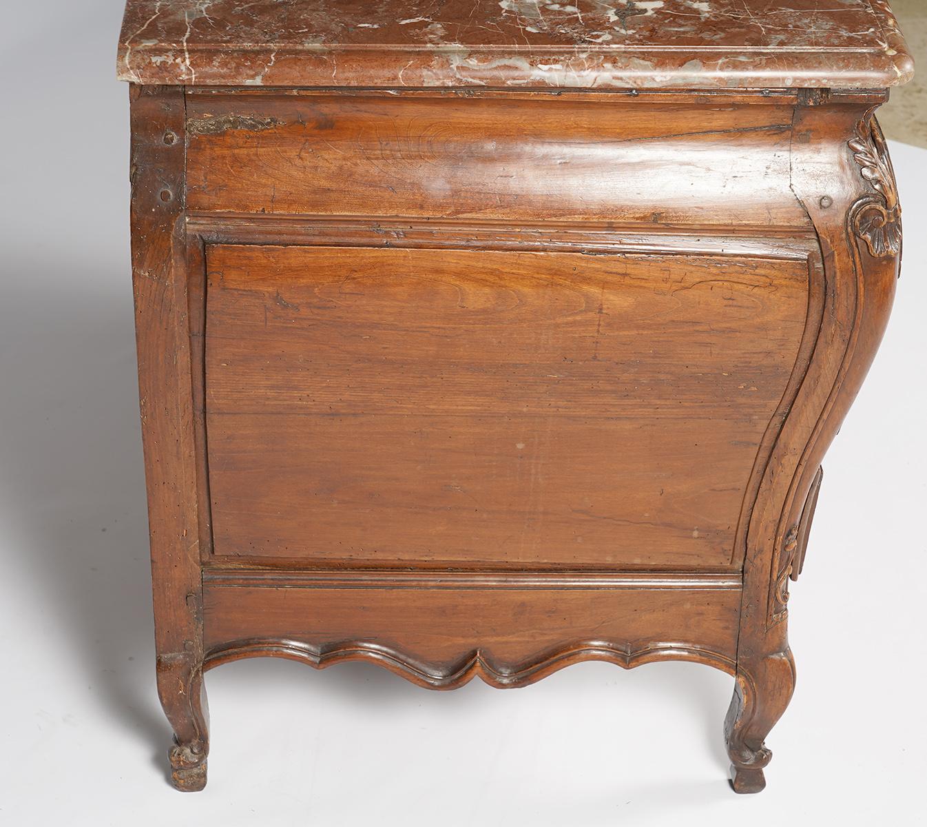 17th Century 18th Century French Provincial Fruitwood Marble-Top Bombe Commode