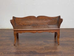 18th Century French Provincial Hardwood Bench with Shaped Back and Sled Legs