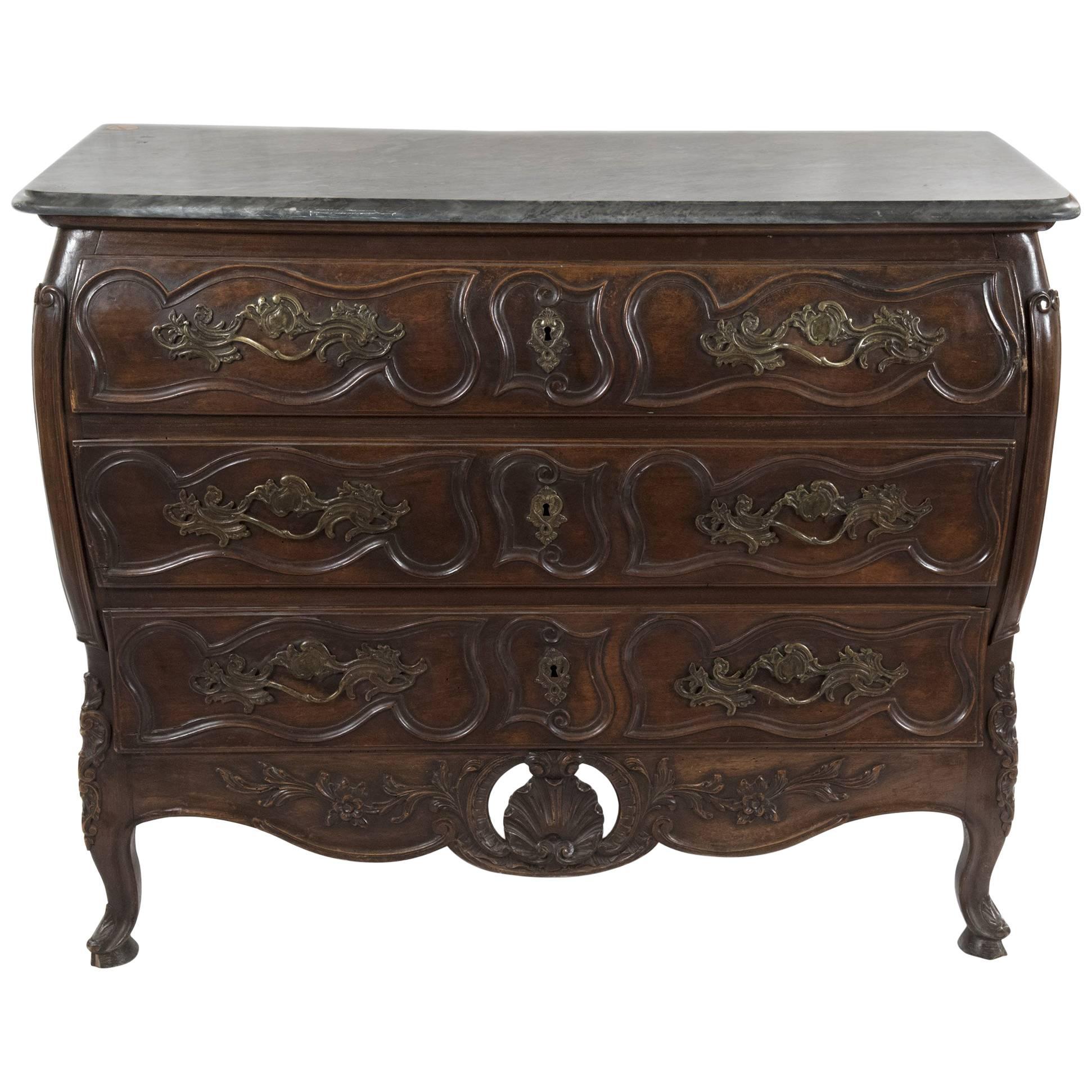 18th Century French Provincial Louis XV Carved Walnut Bombe Commode For Sale