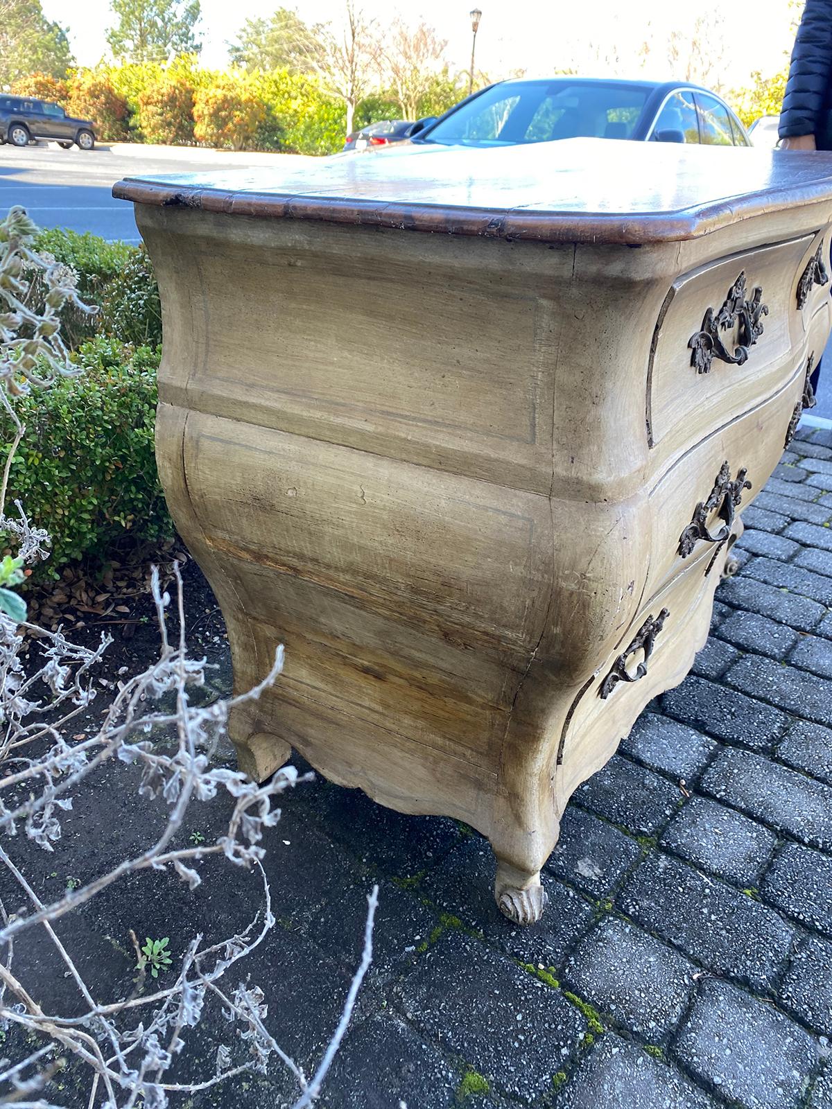 18th Century French Provincial Louis XV Style Bombe Painted Commode, Faux Marble 9
