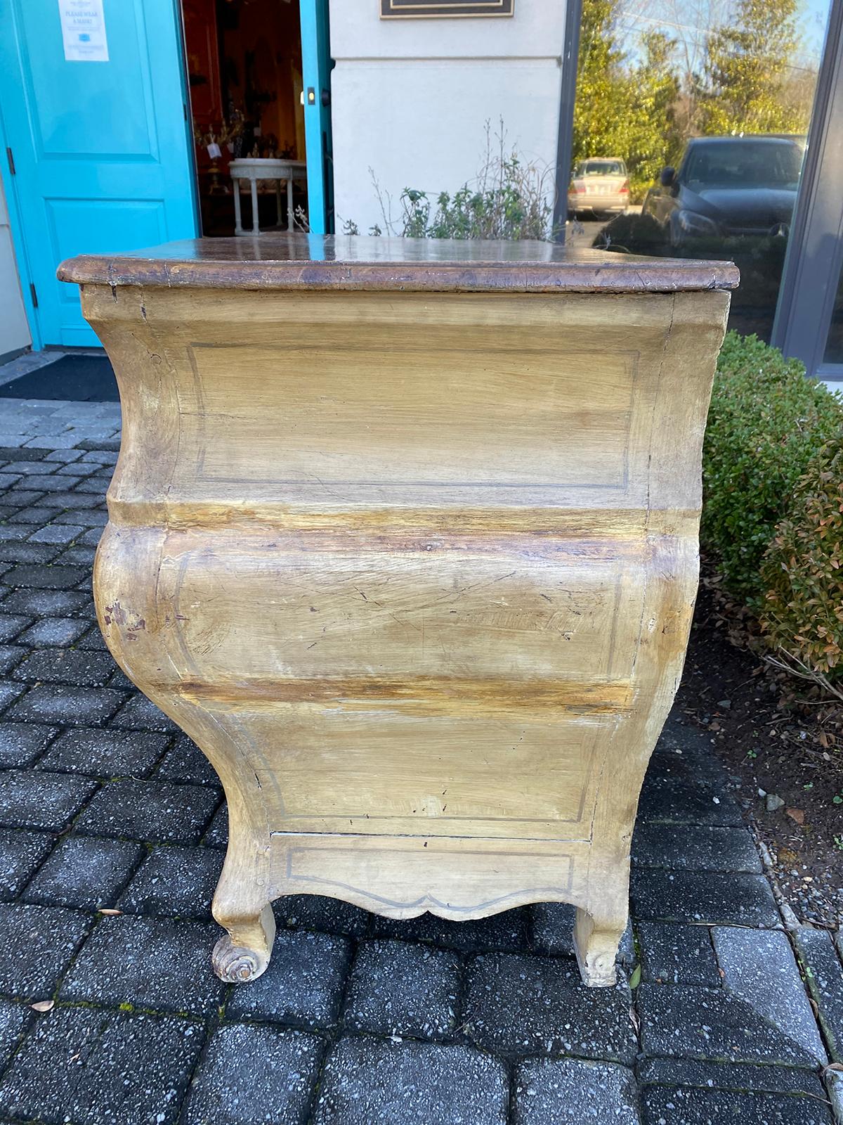 18th Century and Earlier 18th Century French Provincial Louis XV Style Bombe Painted Commode, Faux Marble