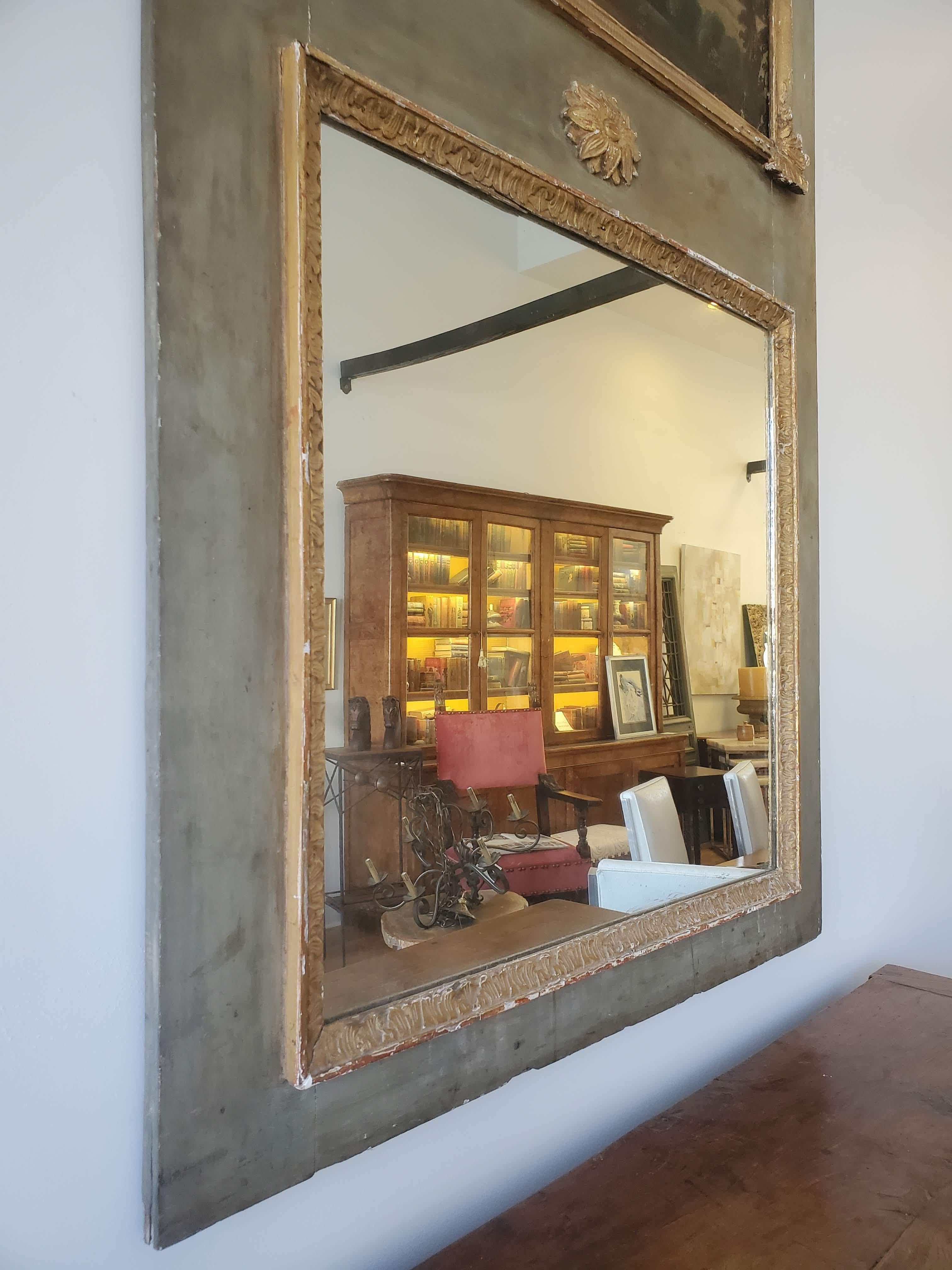 18th Century French Provincial Louis XVI Period Trumeau Mirror In Good Condition In Middleburg, VA