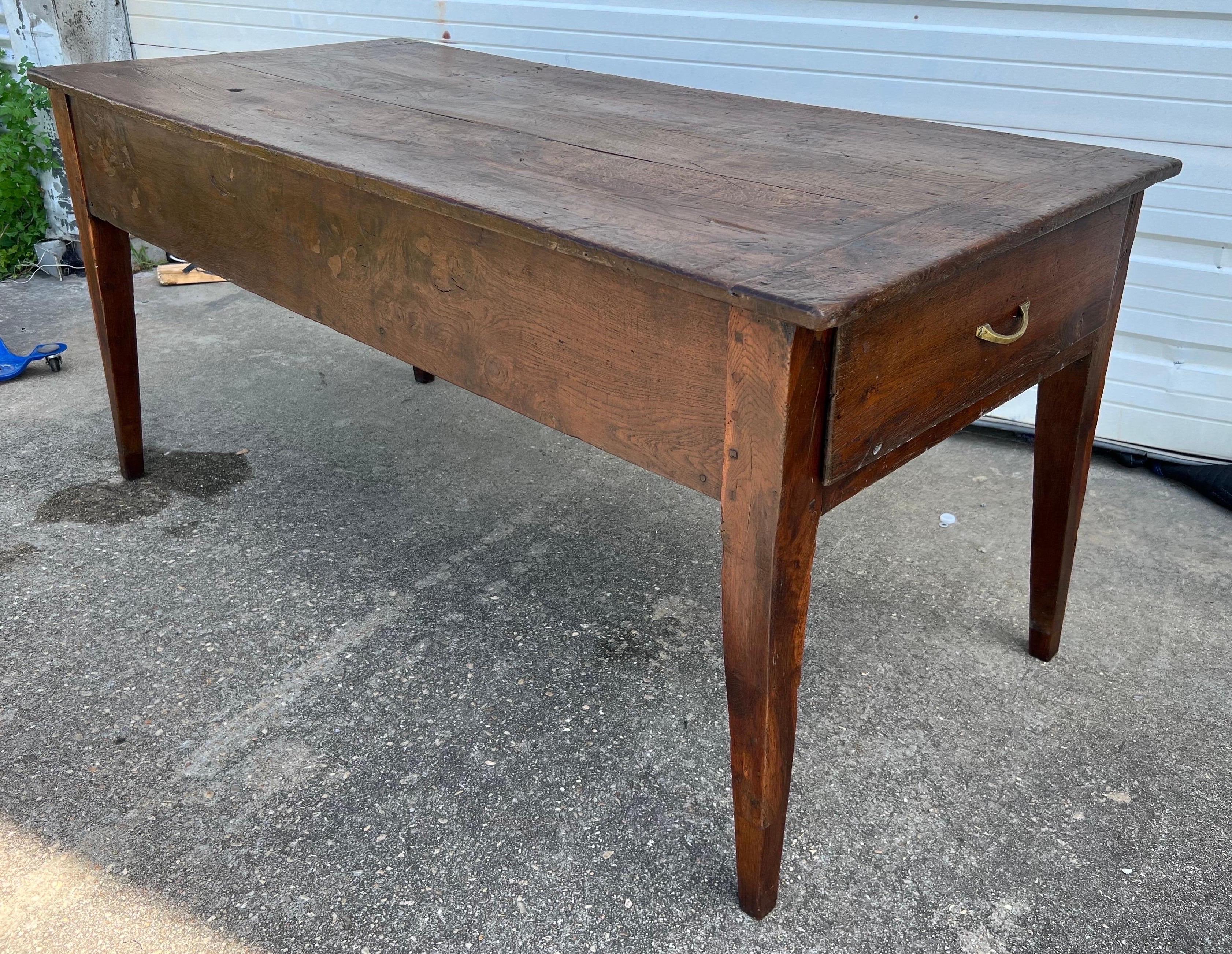 18th Century, French Provincial Oak and Cherry Farm Table with Drawers In Good Condition In Richmond, VA
