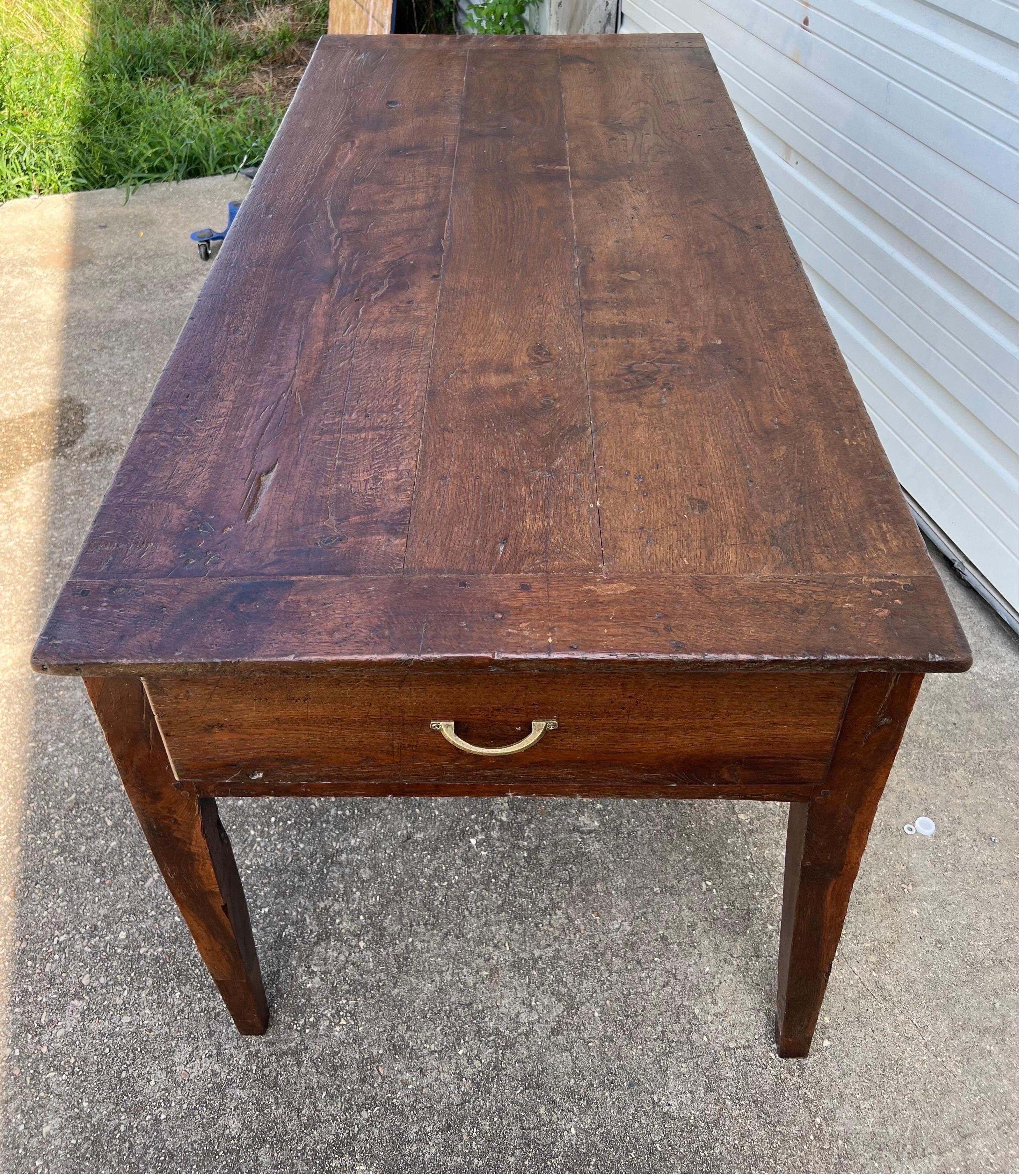 18th Century and Earlier 18th Century, French Provincial Oak and Cherry Farm Table with Drawers  For Sale