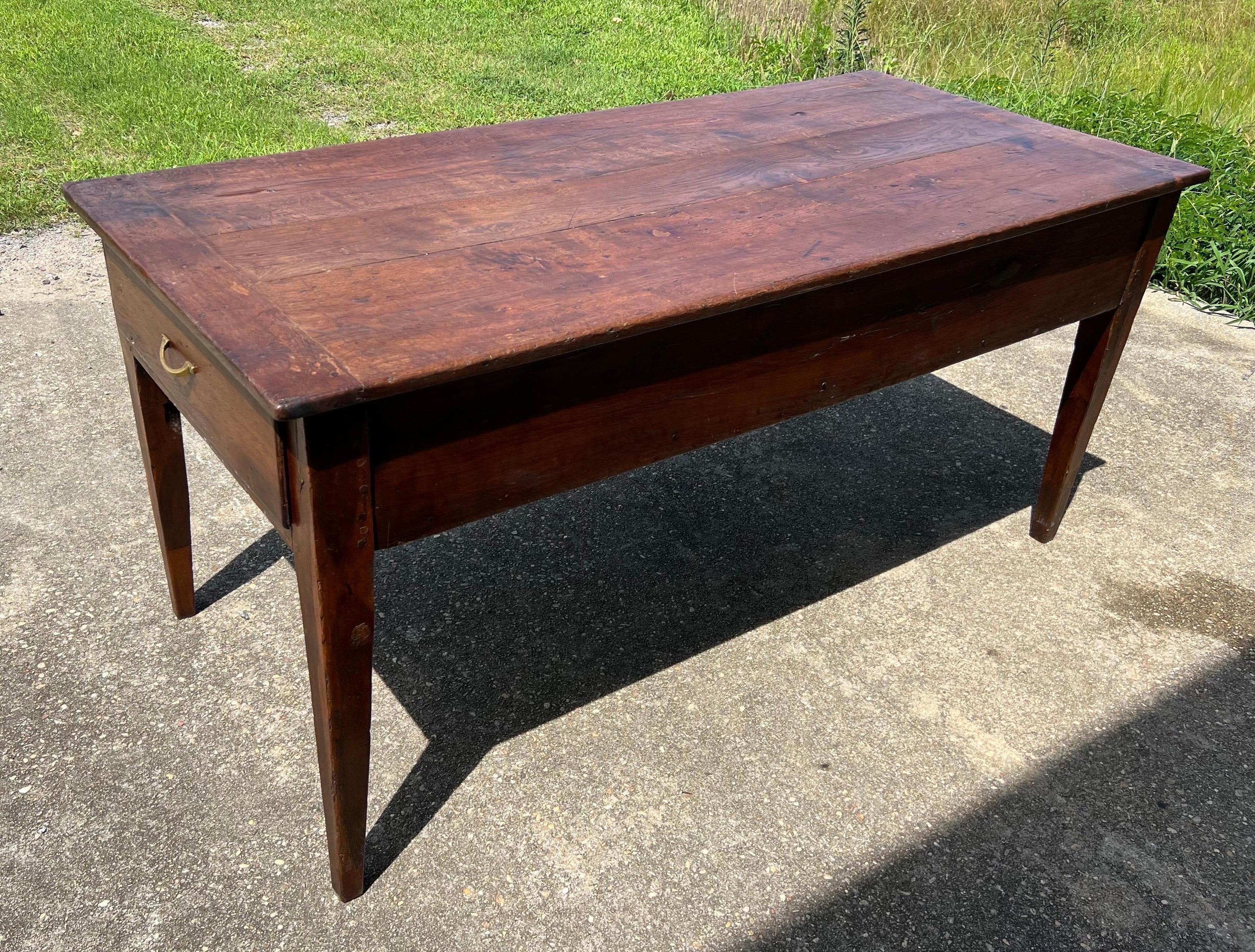 18th Century, French Provincial Oak and Cherry Farm Table with Drawers  For Sale 5