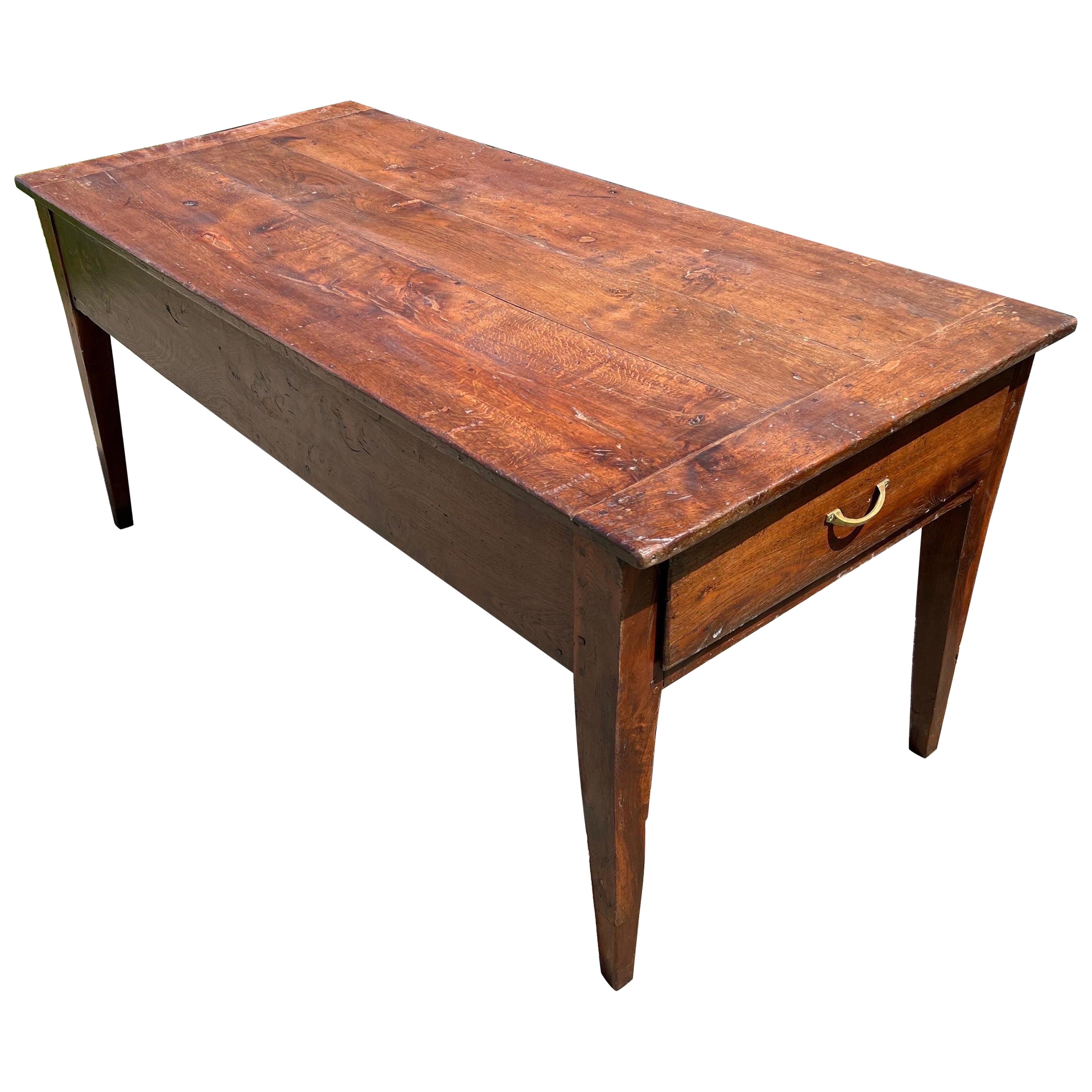 18th Century, French Provincial Oak and Cherry Farm Table with Drawers