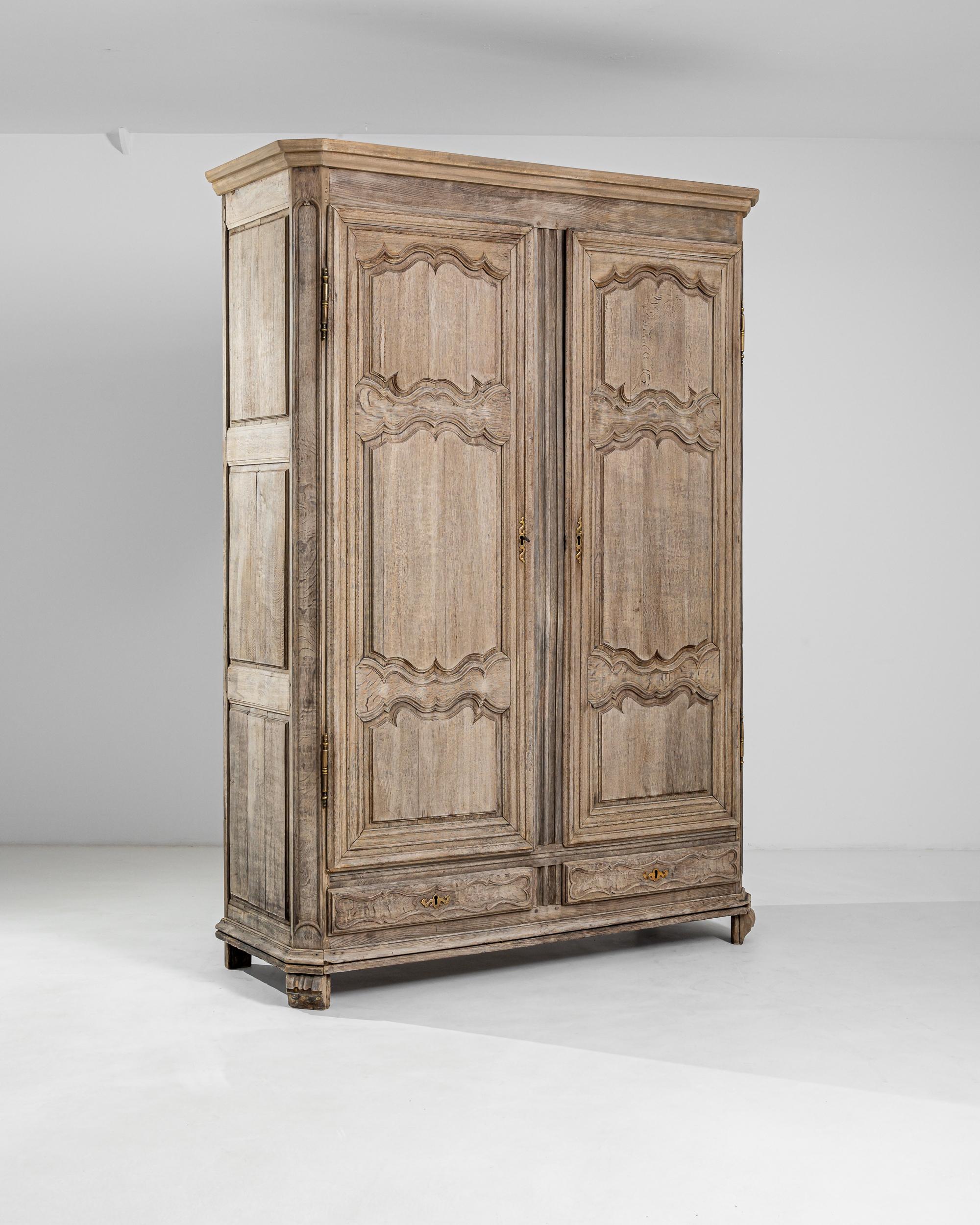 Bleached 18th Century French Provincial Oak Armoire  For Sale