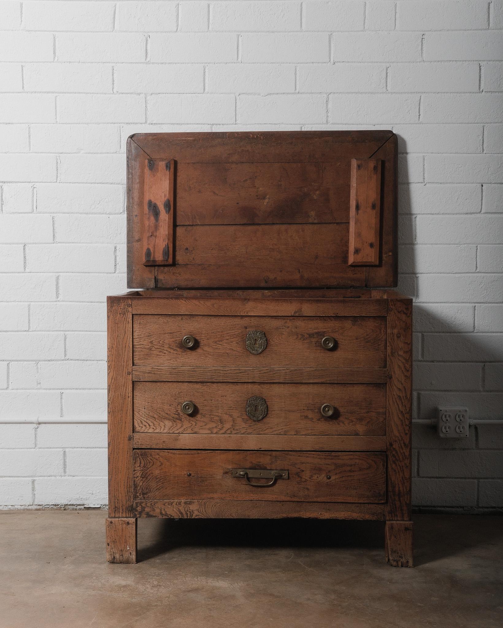 19th Century 18th Century French Provincial Oak Coffer Chest with Drawers For Sale