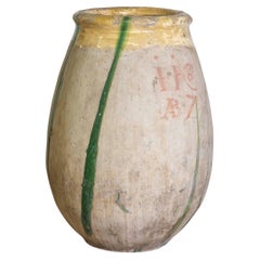 18th Century French Provincial Olive Oil Biot jar with Yellow and Green Glaze