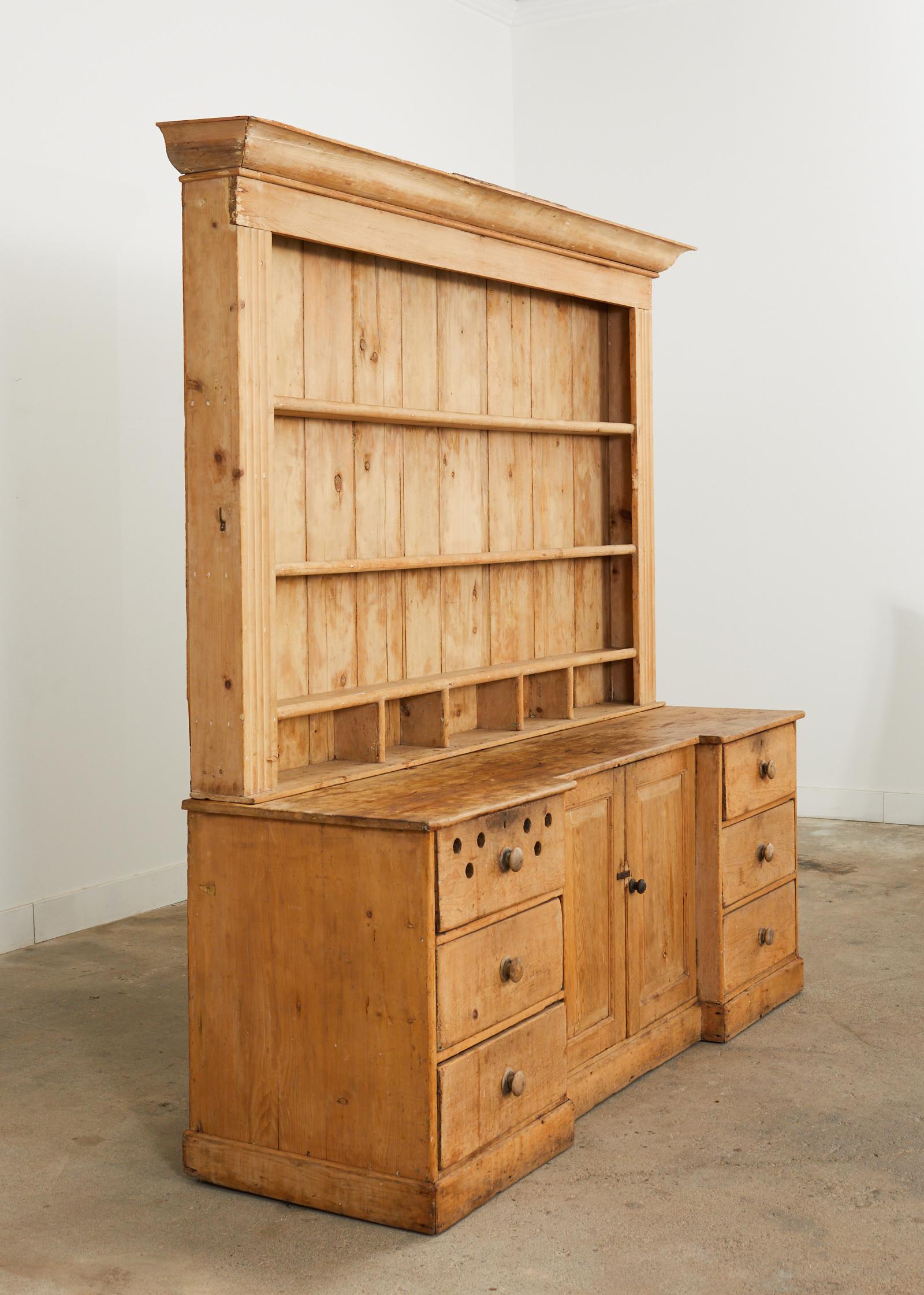 Hand-Crafted 18th Century French Provincial Pine Farmhouse Dresser with Cupboard For Sale