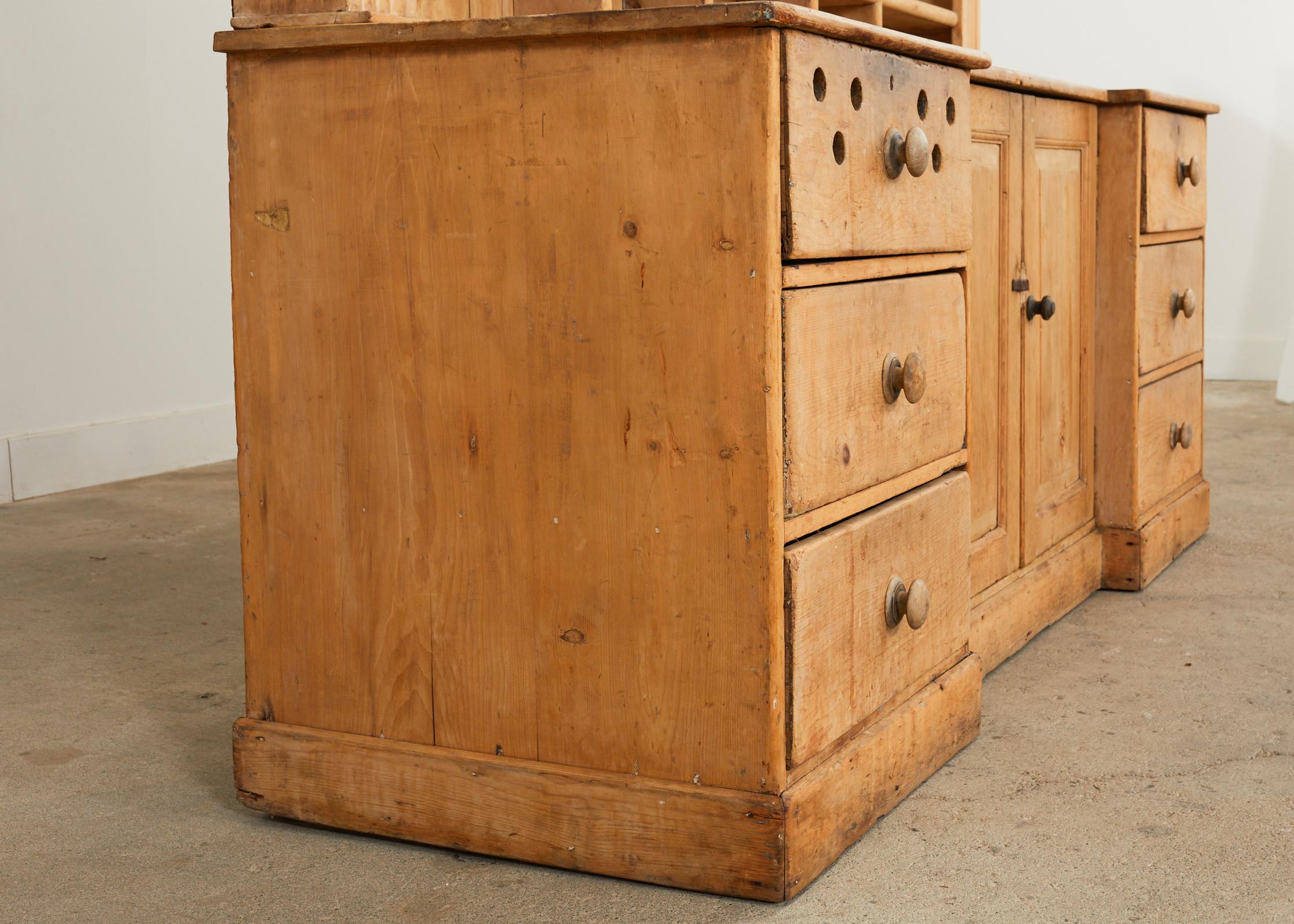18th Century French Provincial Pine Farmhouse Dresser with Cupboard In Distressed Condition For Sale In Rio Vista, CA