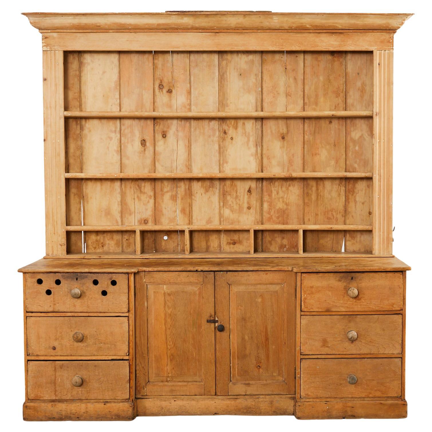 18th Century French Provincial Pine Farmhouse Dresser with Cupboard For Sale