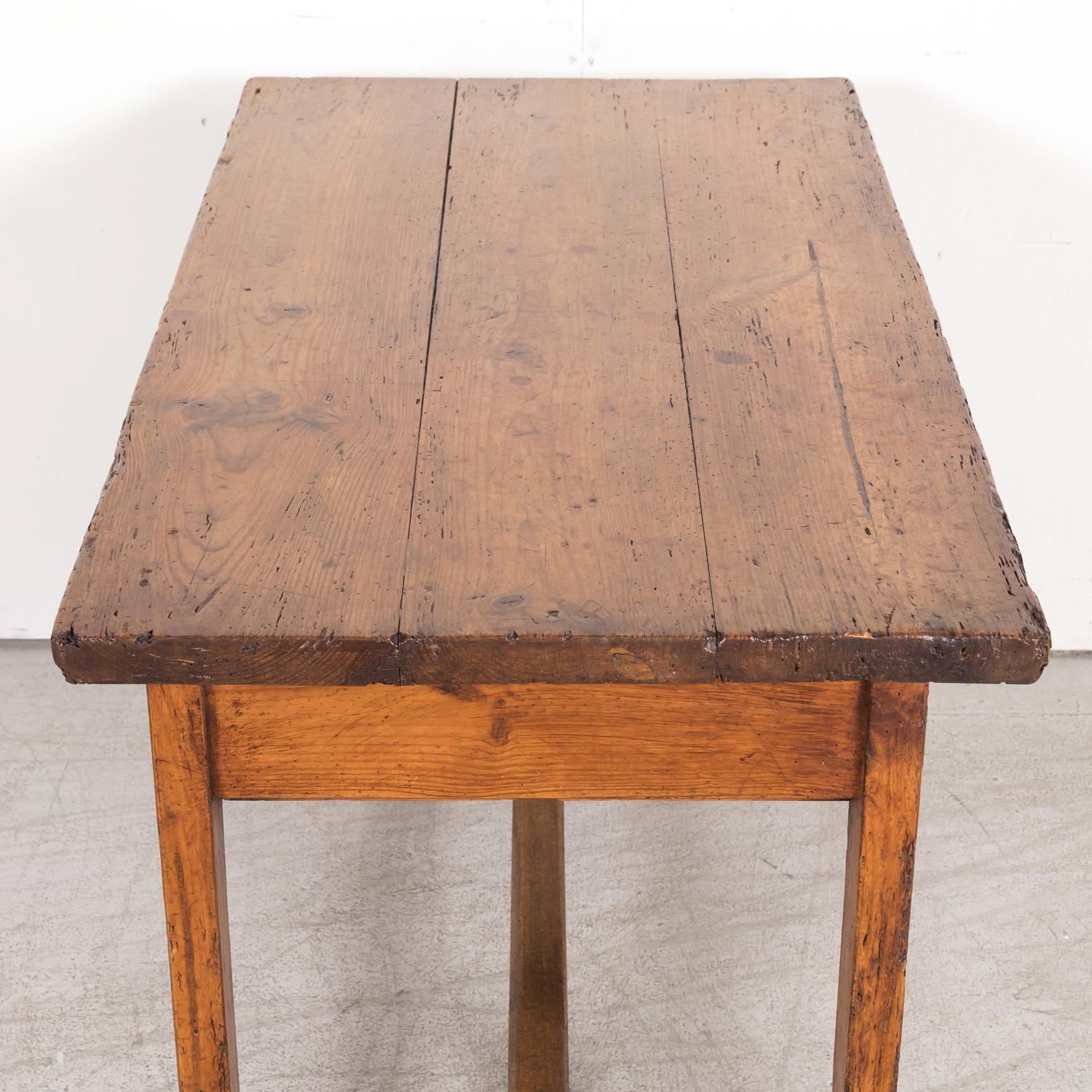 18th Century French Provincial Primitive Larch Wood Side Table or Desk with Draw For Sale 11