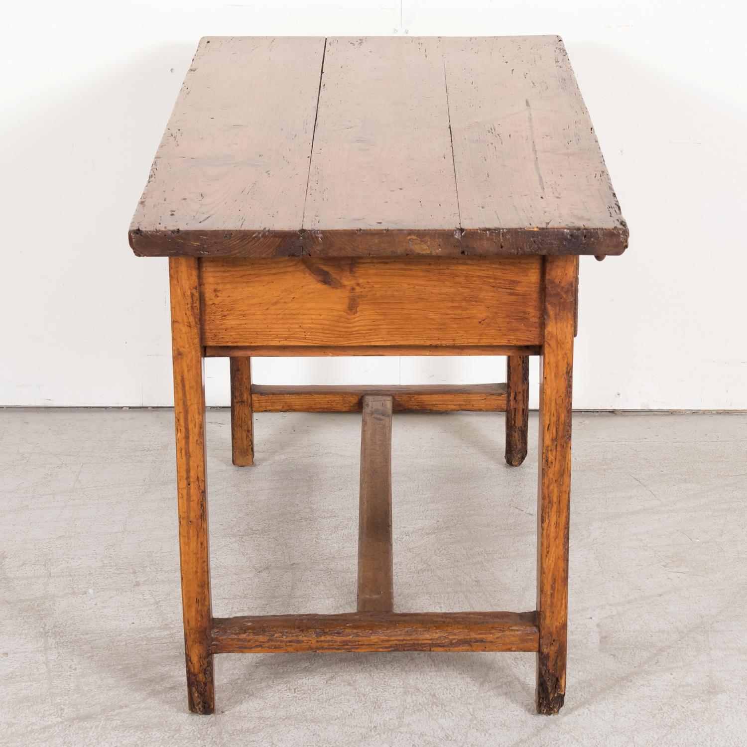 18th Century French Provincial Primitive Larch Wood Side Table or Desk with Draw For Sale 12