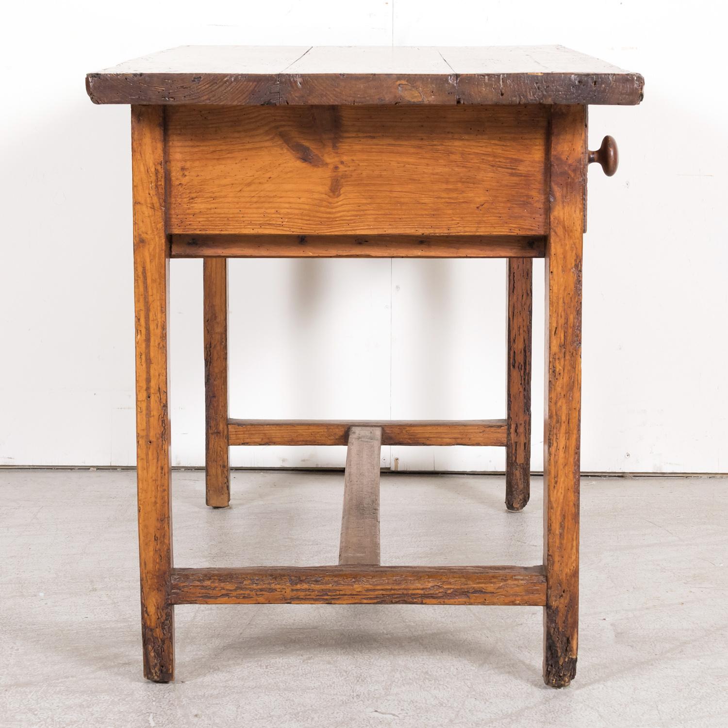 18th Century French Provincial Primitive Larch Wood Side Table or Desk with Draw For Sale 13