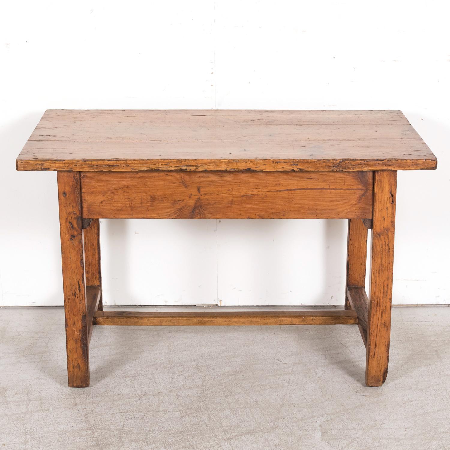 18th Century French Provincial Primitive Larch Wood Side Table or Desk with Draw For Sale 15