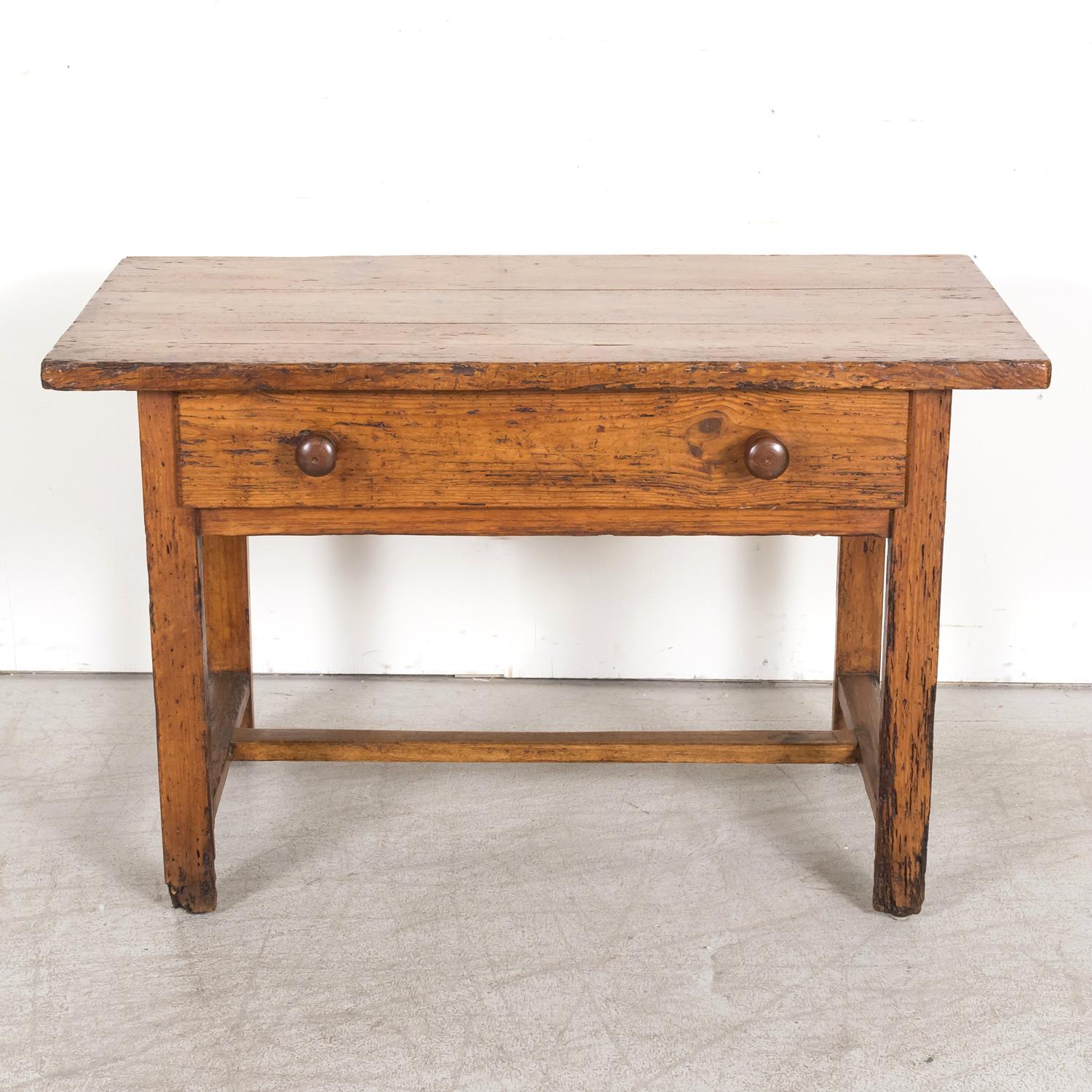 18th Century and Earlier 18th Century French Provincial Primitive Larch Wood Side Table or Desk with Draw For Sale