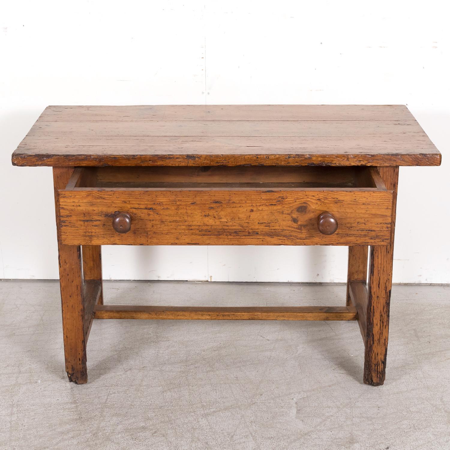 18th Century French Provincial Primitive Larch Wood Side Table or Desk with Draw For Sale 1
