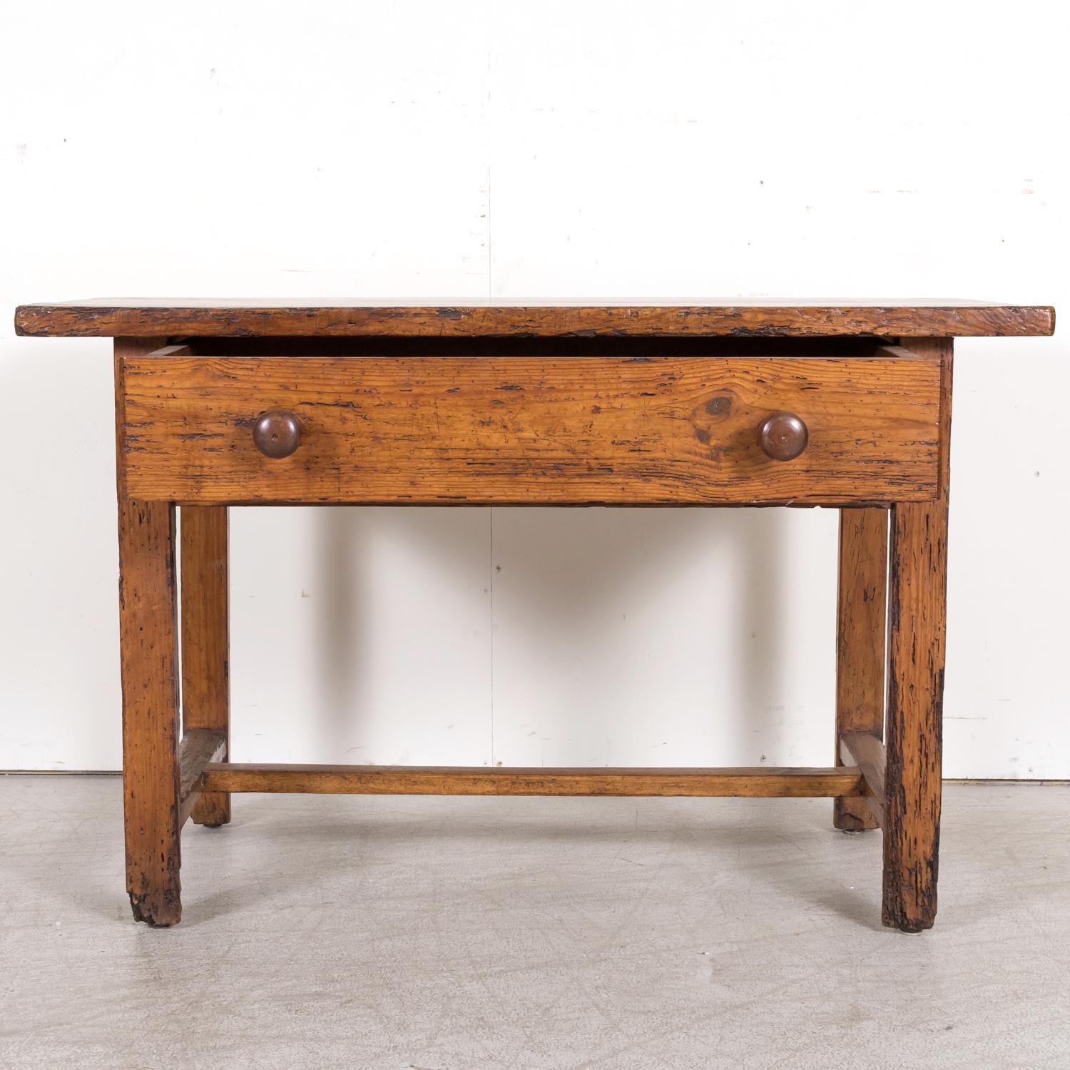 18th Century French Provincial Primitive Larch Wood Side Table or Desk with Draw For Sale 2