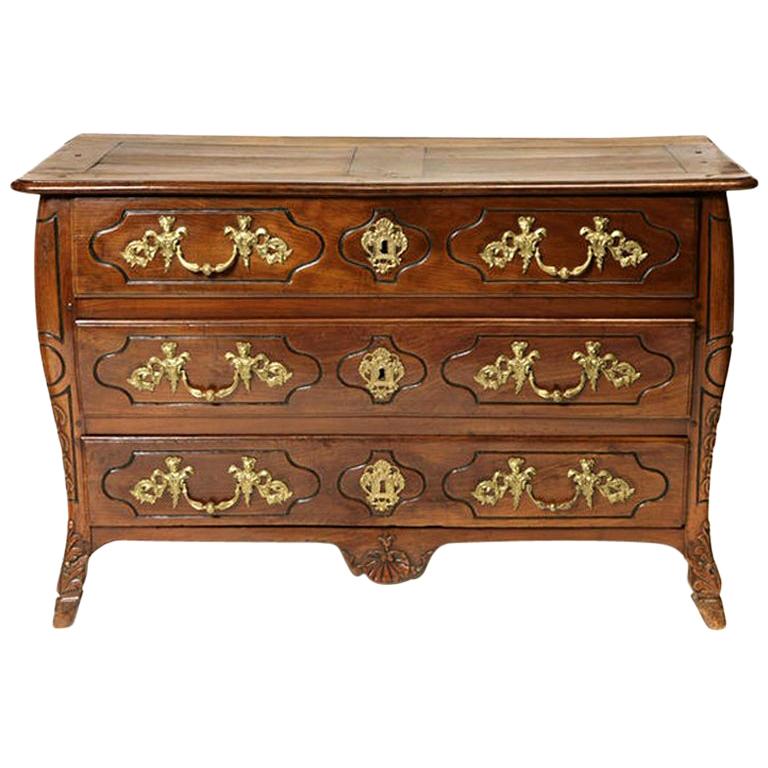 18th Century French Provincial Regence Carved Walnut Commode