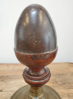 18th Century French Provincial Turned Walnut Finial on Brass Base
