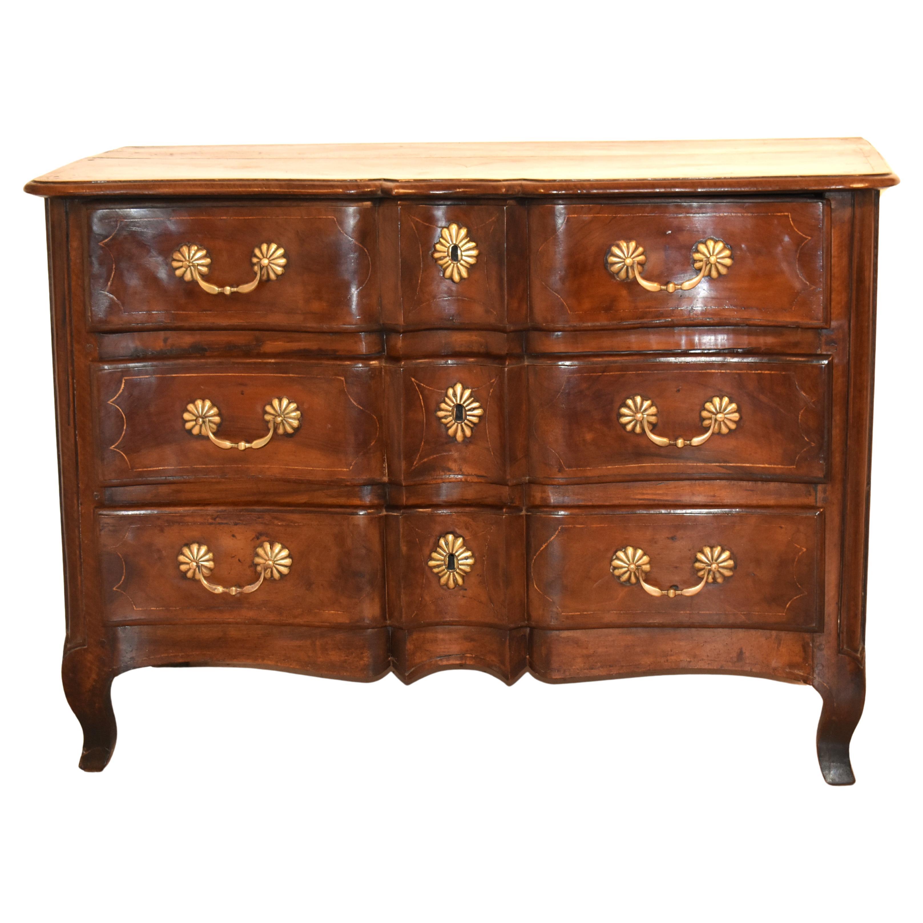 18th century french provincial walnut commode  For Sale