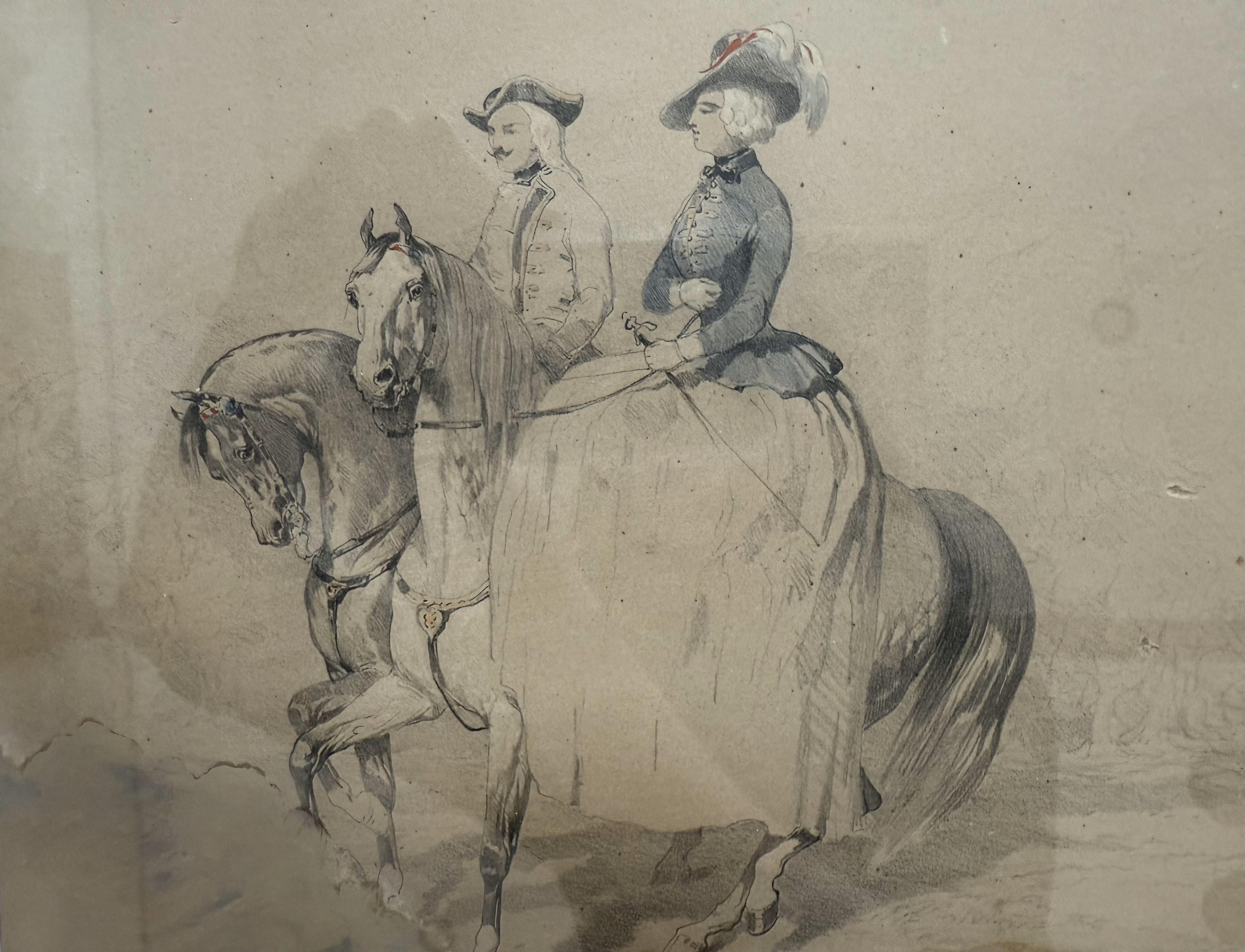 Glass 18th Century French Provincial Watercolor For Sale