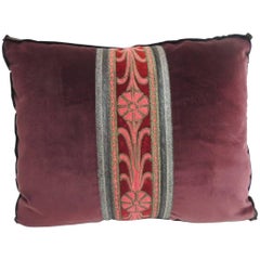 Antique 18th Century French Red and Silver Metallic Trim Decorative Bolster Pillow