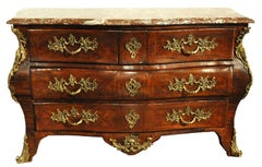 18th Century French Regence Bombe Rosewood Chest of Drawers with Red Marble Top