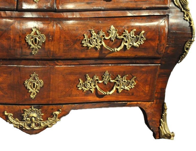 Louis XV 18th Century French Regence Bombe Rosewood Chest of Drawers with Red Marble Top