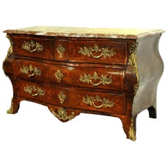 18th Century French Regence Bombe Rosewood Chest of Drawers with Red Marble Top
