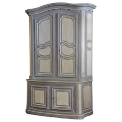 18th Century French Regence Carved Bombe Two-Tone Painted "Buffet Deux Corps"