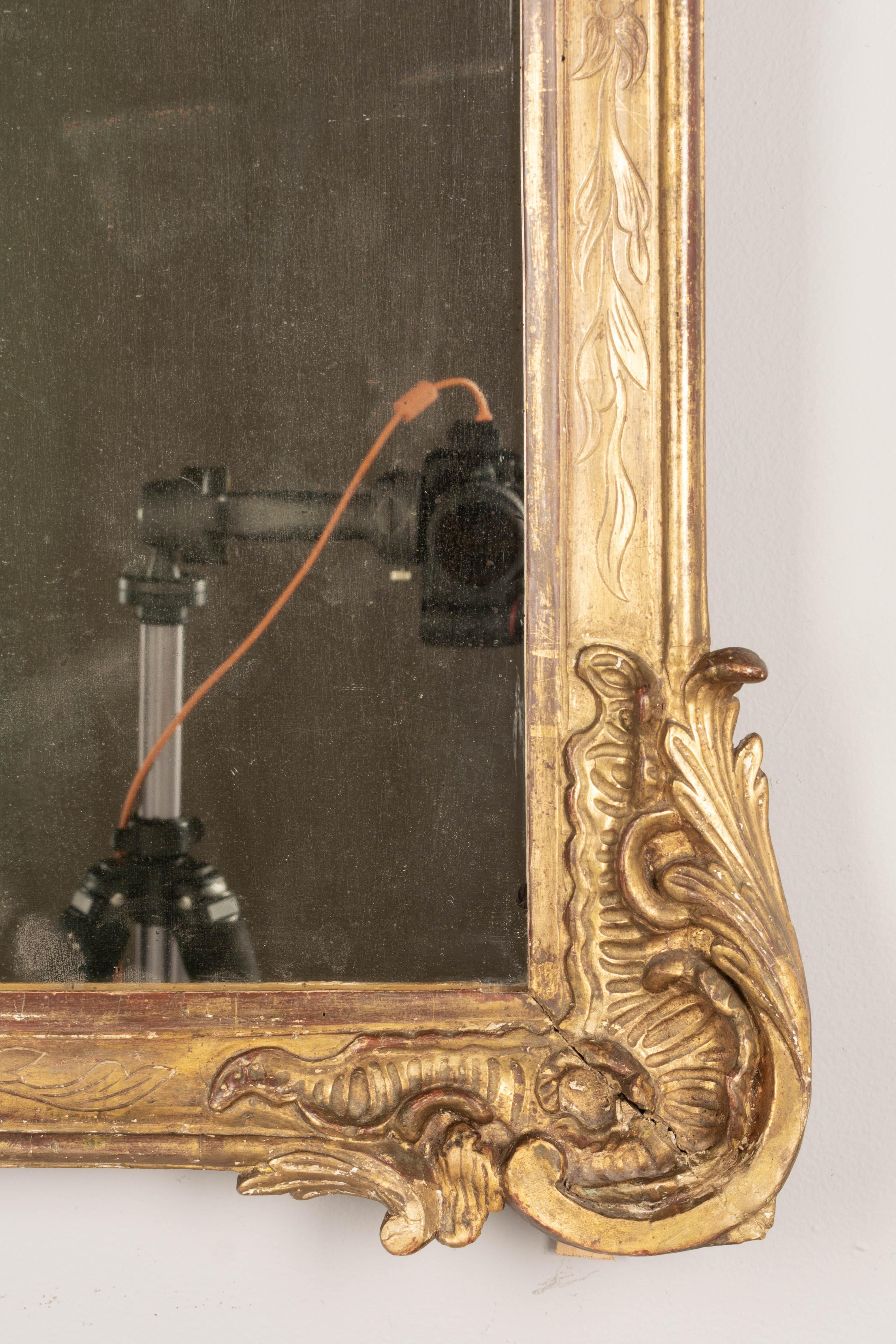Französischer Régence-Spiegel aus geschnitztem vergoldetem Holz, 18. Jahrhundert (18. Jahrhundert und früher) im Angebot