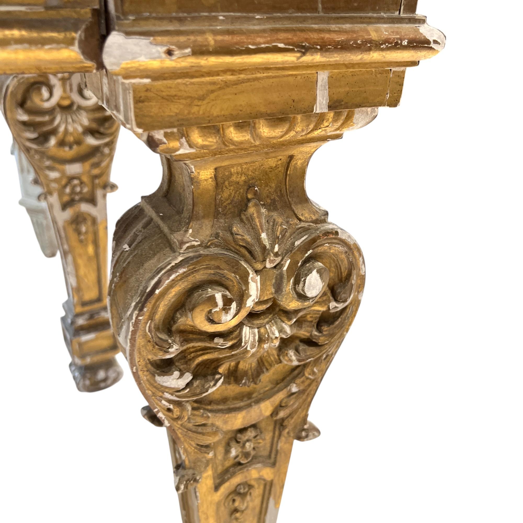 18th Century French Regence Gilded Console Center Table with Grey Marble Top For Sale 1