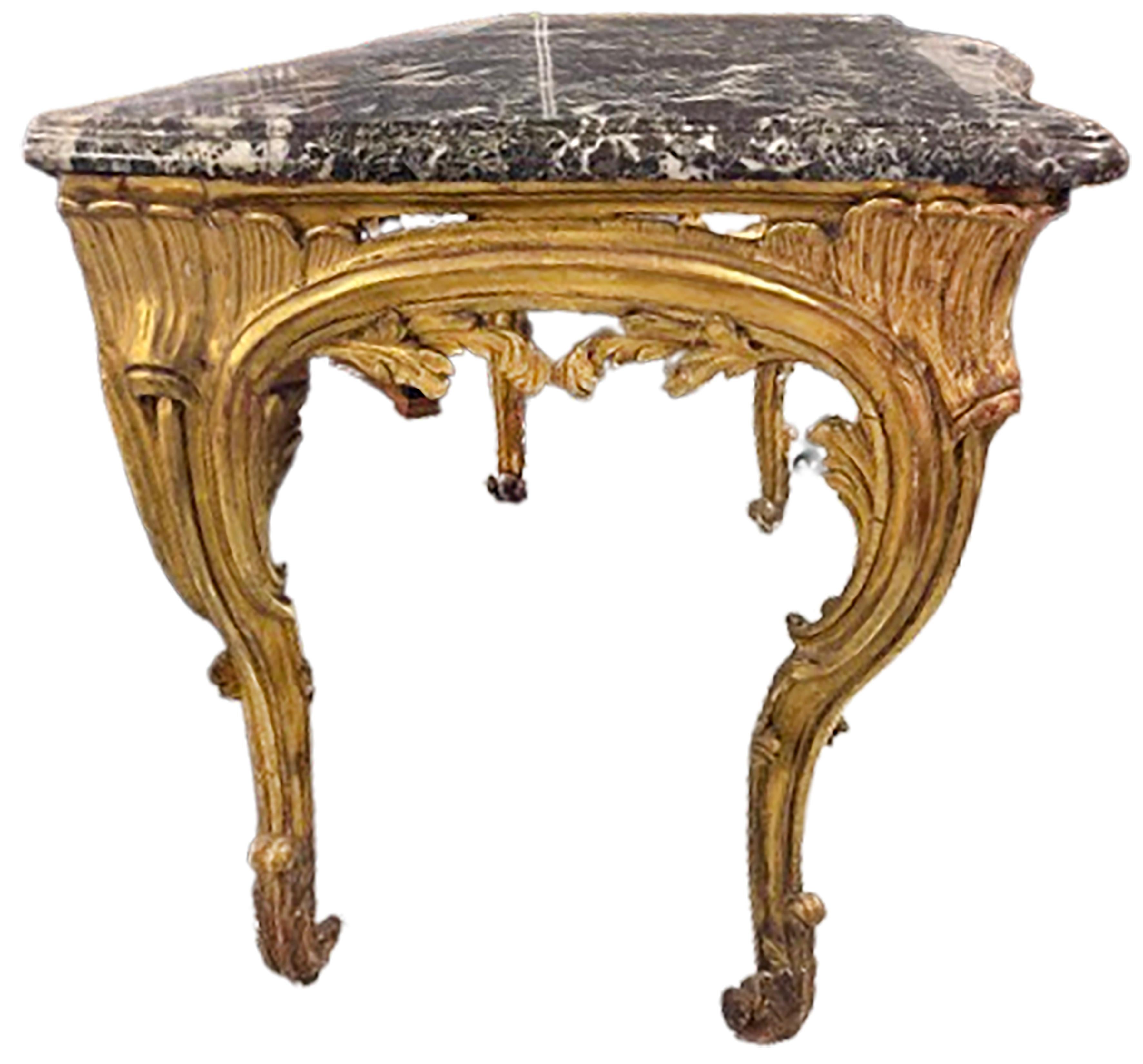 Français Console Régence française du 18ème siècle en bois doré avec plateau en marbre en vente