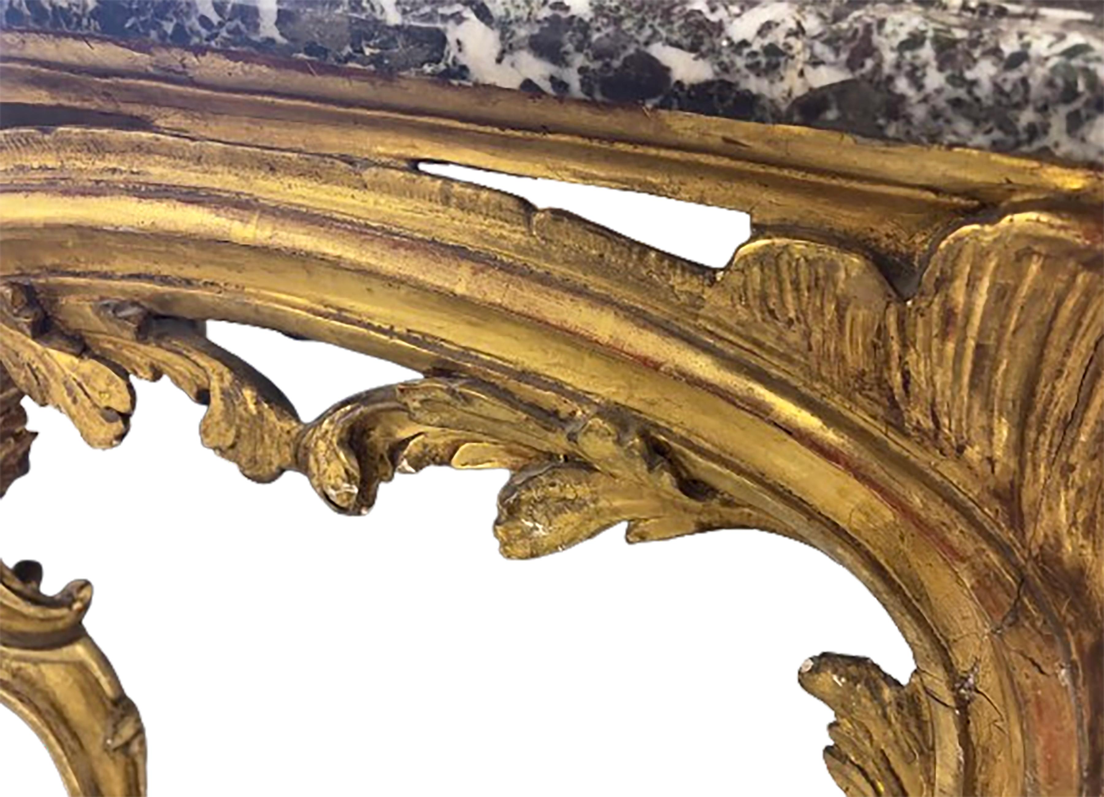 18th Century French Regence Giltwood Console with Marble Top For Sale 1