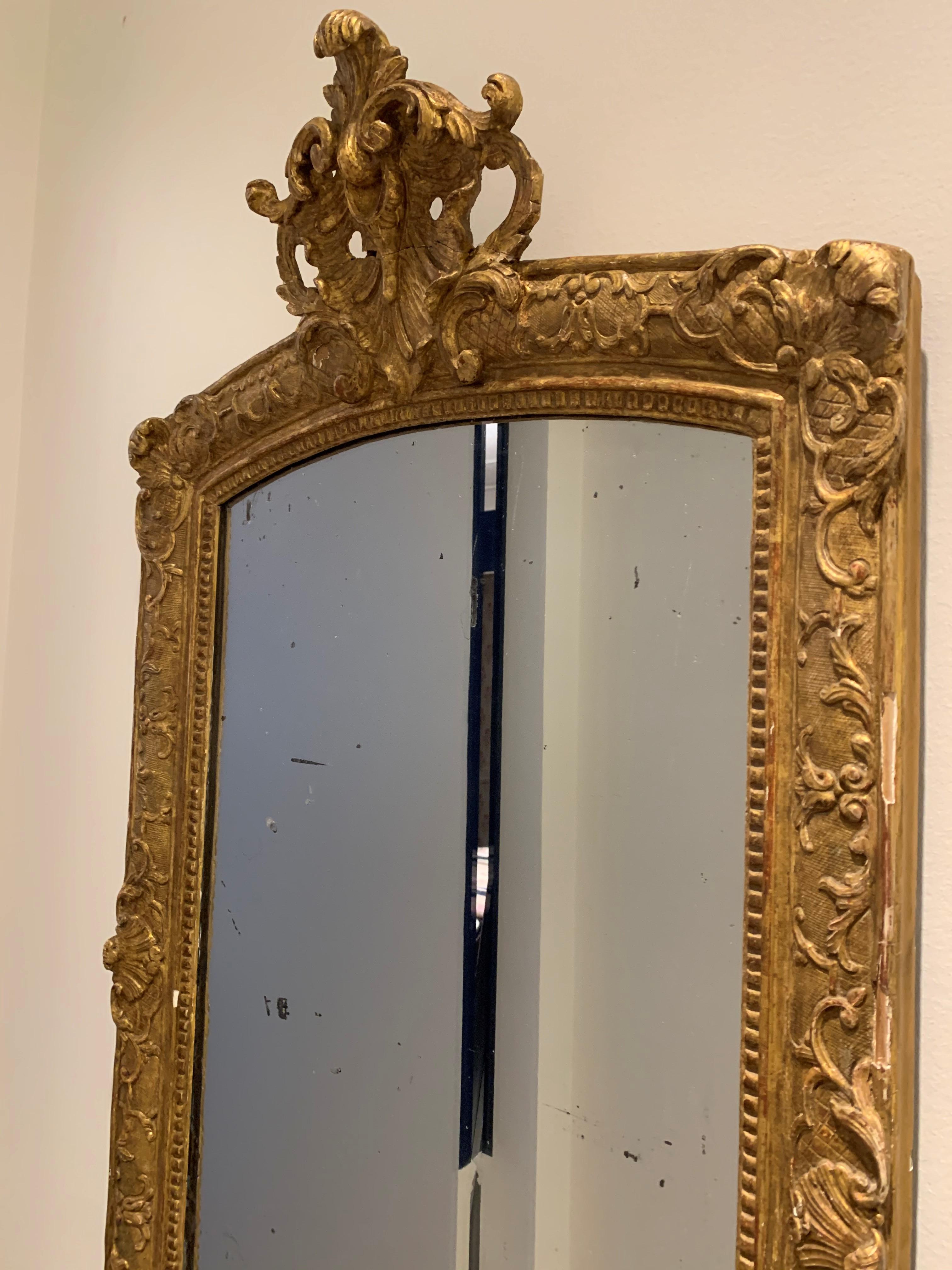 Hand-Carved 18th Century French Regence Giltwood Mirror