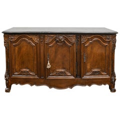 18th Century French Régence /Louis XV Carved Walnut Buffet with Black Marble Top