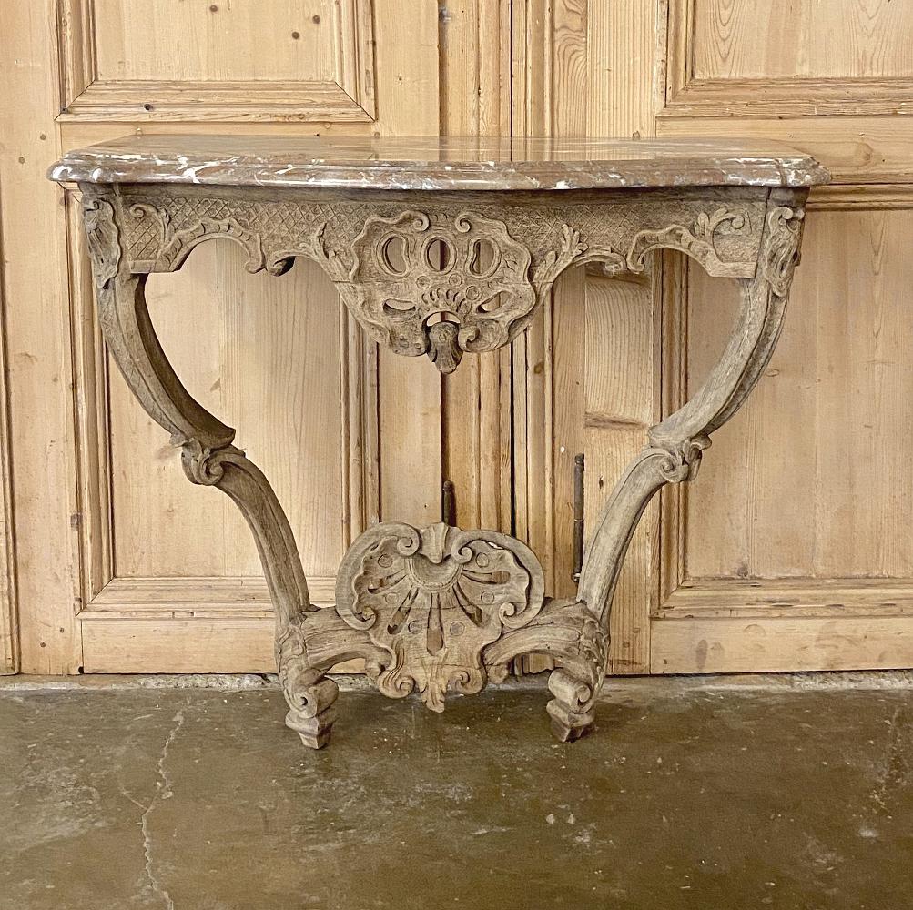 Louis XIV 18th Century French Regence Marble Top Stripped Console For Sale