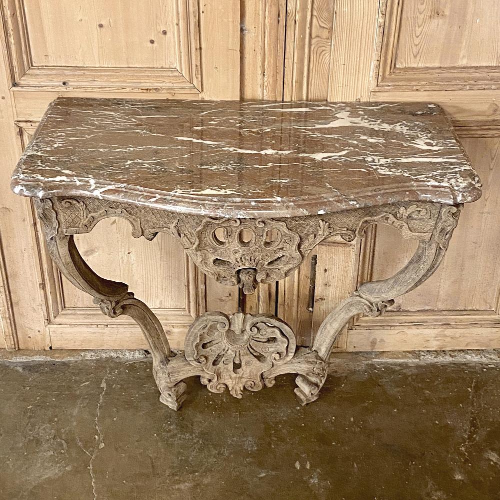 Hand-Carved 18th Century French Regence Marble Top Stripped Console For Sale