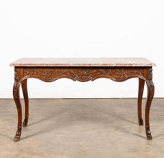 18th Century French Regence Marble Top Walnut Center Table Console Hoof Foot