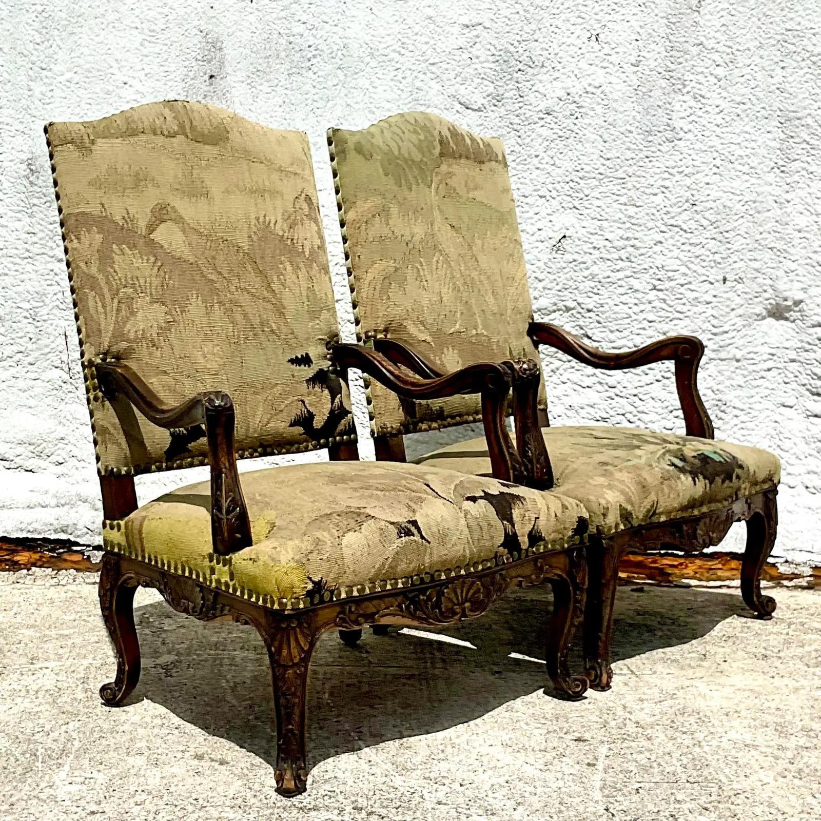 18th Century French Regency Arm Chairs With Antique Tapestry Upholstery - a Pair 7