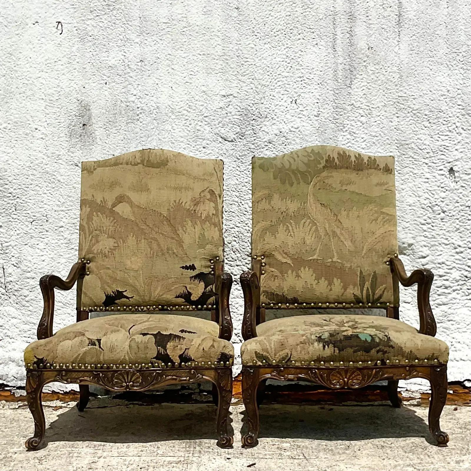 18th Century French Regency Arm Chairs With Antique Tapestry Upholstery - a Pair 8
