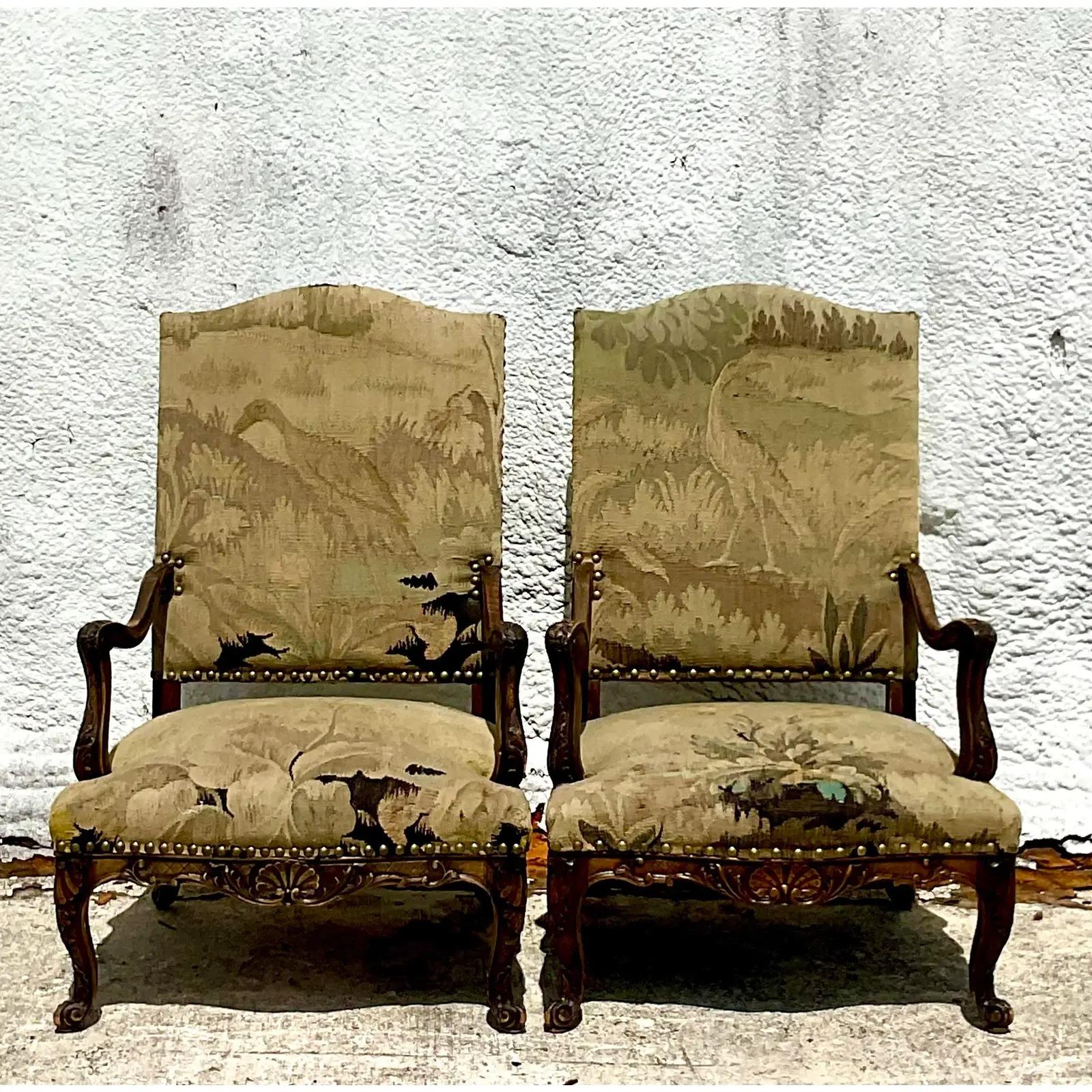 18th Century French Regency Arm Chairs With Antique Tapestry Upholstery - a Pair 9