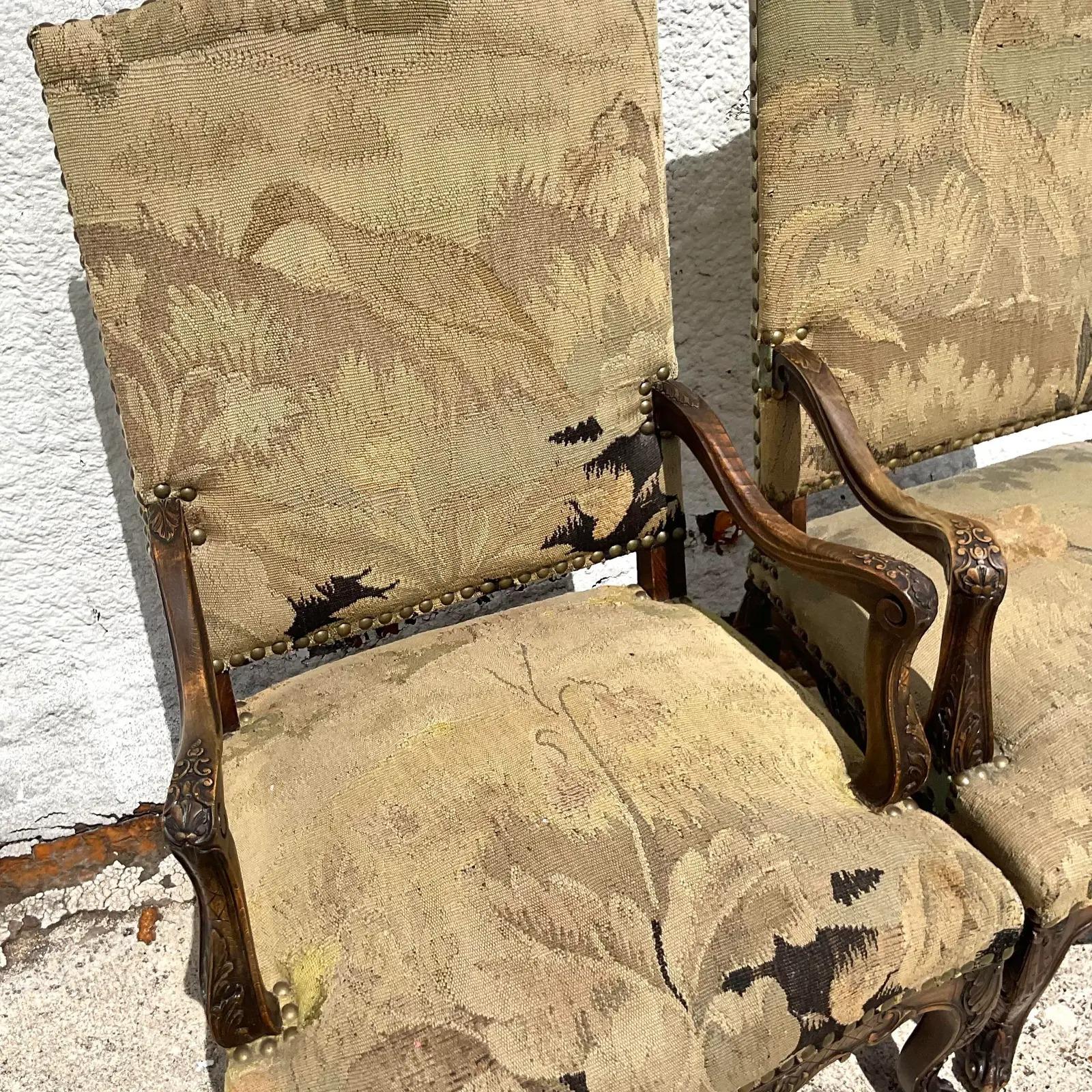 18th Century French Regency Arm Chairs With Antique Tapestry Upholstery - a Pair 1