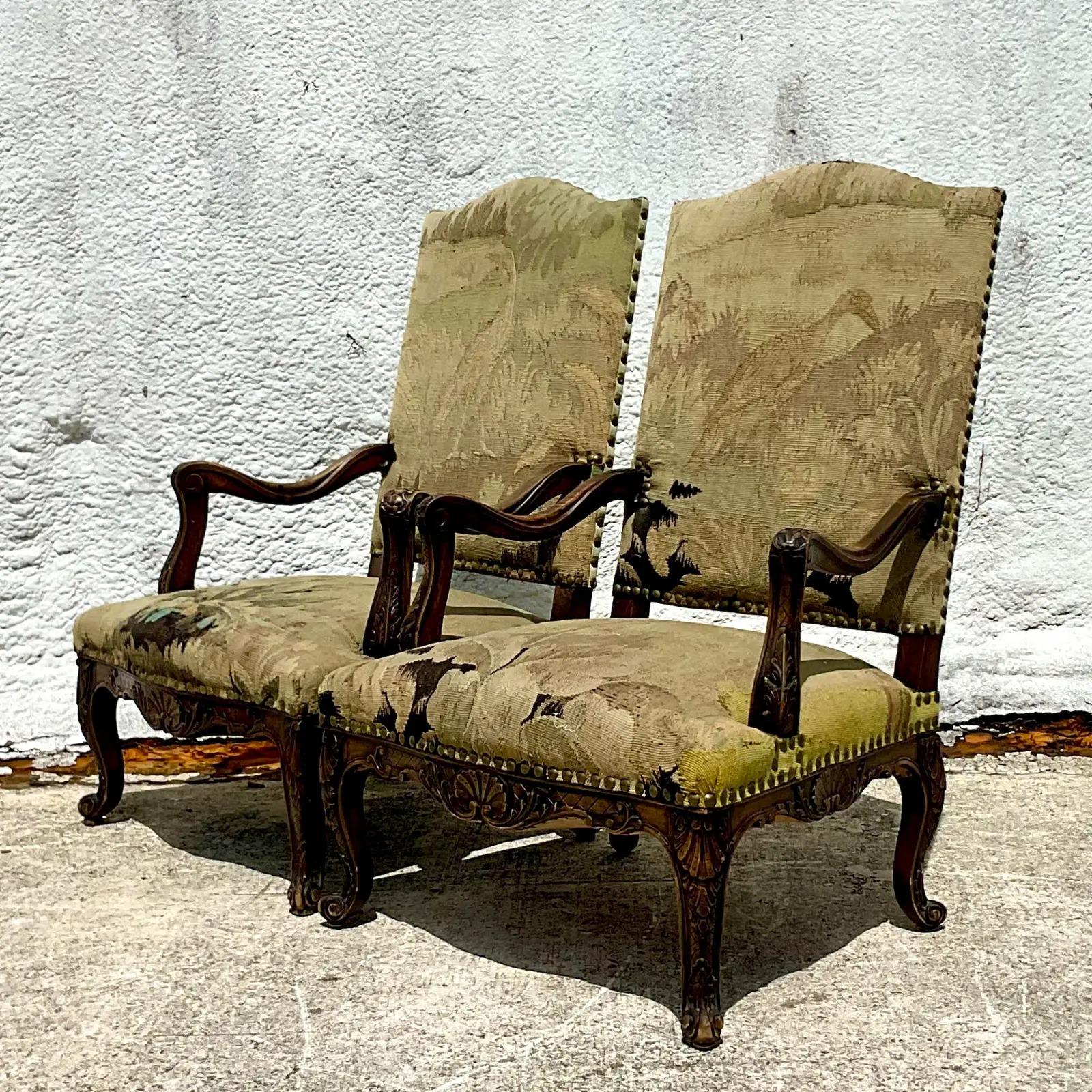 18th Century French Regency Arm Chairs With Antique Tapestry Upholstery - a Pair 2