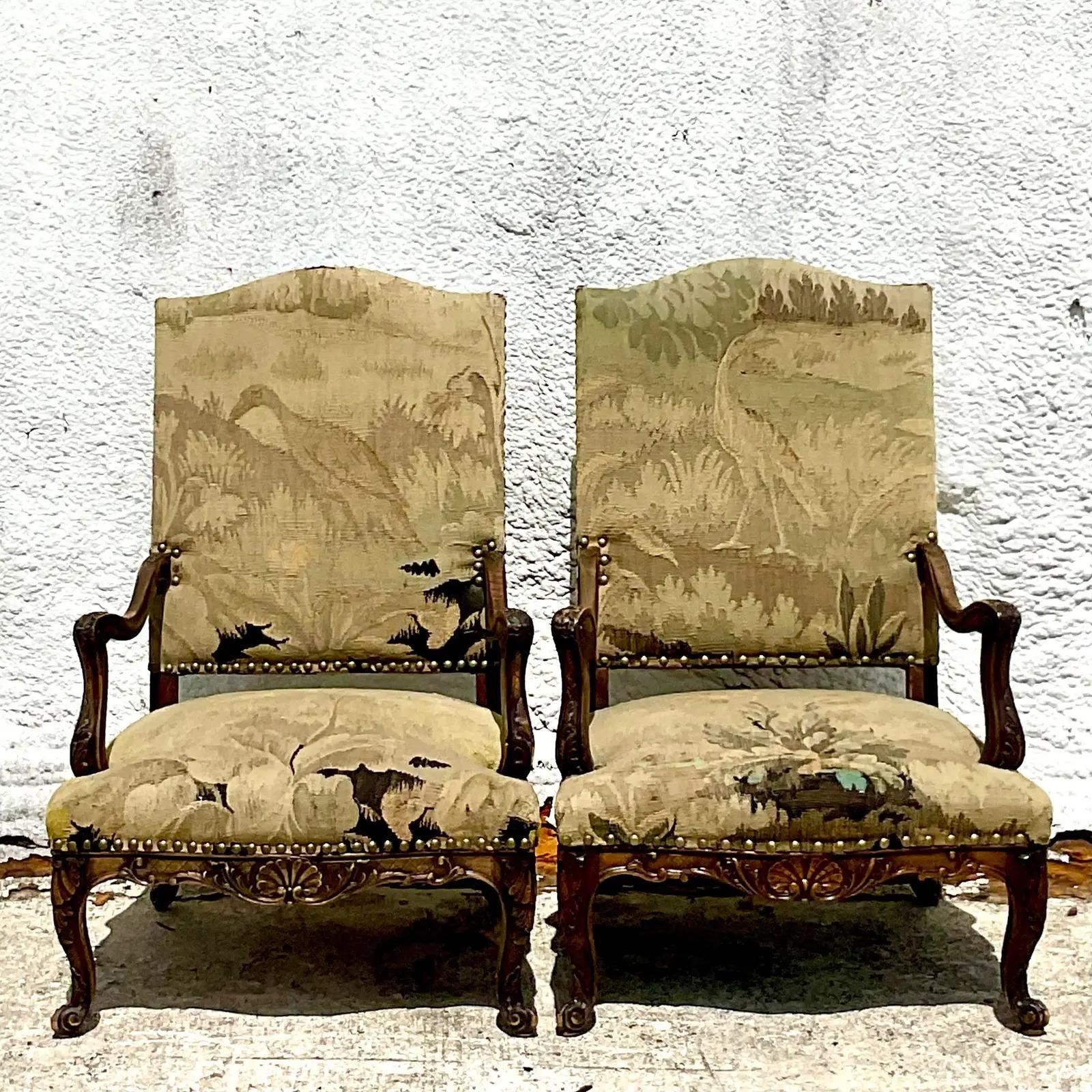 18th Century French Regency Arm Chairs With Antique Tapestry Upholstery - a Pair 4