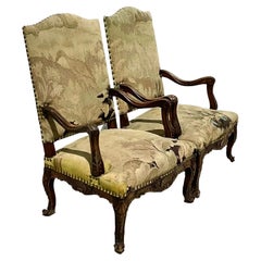 18th Century French Regency Arm Chairs With Antique Tapestry Upholstery - a Pair