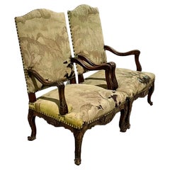 18th Century French Regency Arm Chairs With Antique Tapestry Upholstery - a Pair